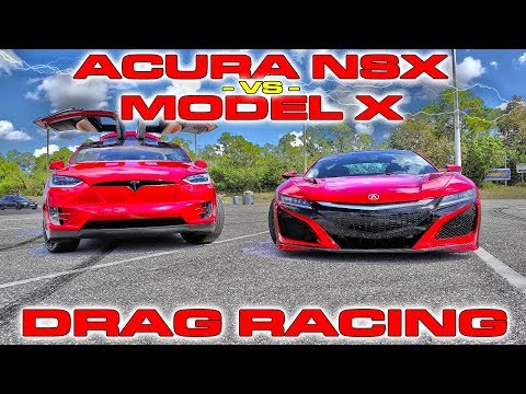 Supercar vs SUV - Tesla Model X P100D Ludicrous vs Acura NSX Drag Racing 1/4 Mile