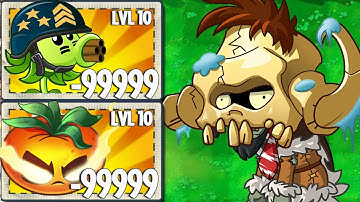 PvZ 2 Power Up Infinite - All Plants Level Max Vs 100 Mammothhead Zombies Level 5