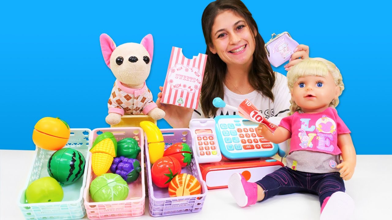 Marketçilik oyunu! Ayşe ve oyuncak bebek Gül ile eğitici Marketçilik oyunu! Ayşe ve oyuncak bebek Gül ile eğitici