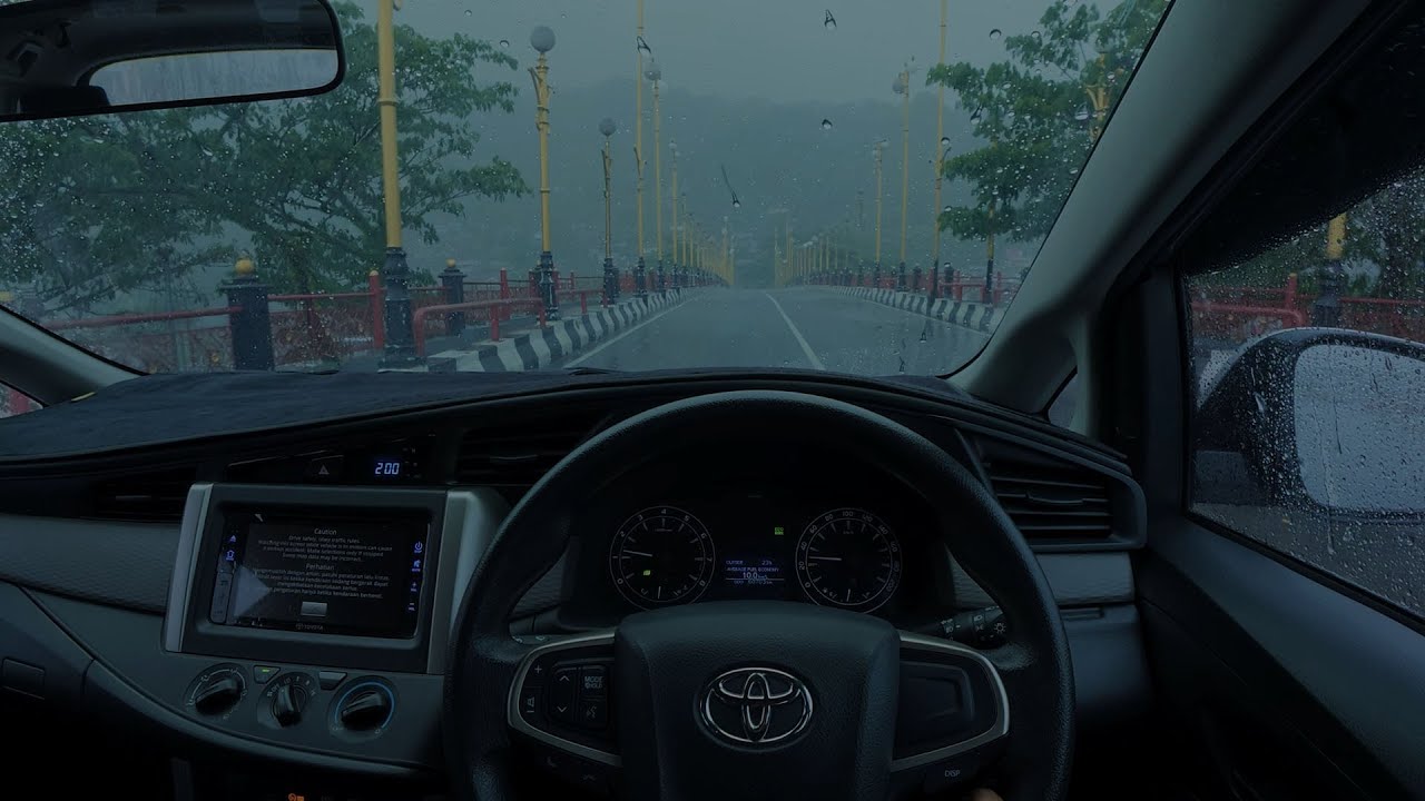 Driving in heavy rain around the city - Relaxing rain for study, work ...