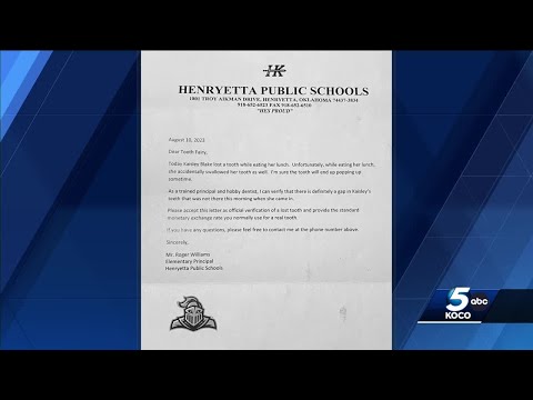 Oklahoma elementary school principal writes letter to Tooth Fairy after student loses, swallows t...