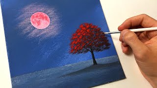 Red Tree and Pink Moon | Easy Acrylic Painting Tutorial for Beginners Step by Step by Arter 1,991 views 6 months ago 10 minutes, 25 seconds