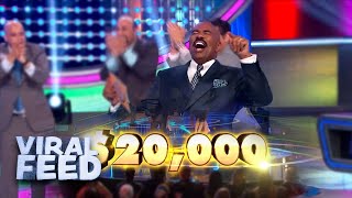 Steve Harvey FREAKS OUT Over Amazing Fast Money Scores on Family Feud | VIRAL FEED