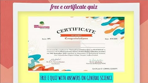 Free E quiz with answers and Free E certificate on General Science - Certificate quiz online