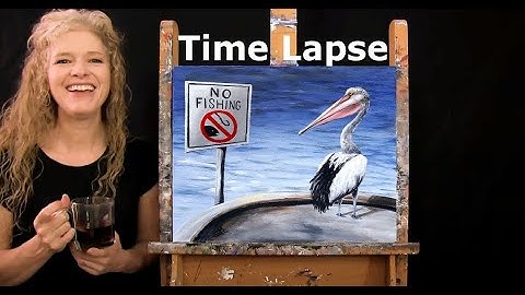 TIME LAPSE Version of How to Paint OUT OF LUCK PELICAN with Acrylic - Fun Easy Step by Step Tutorial