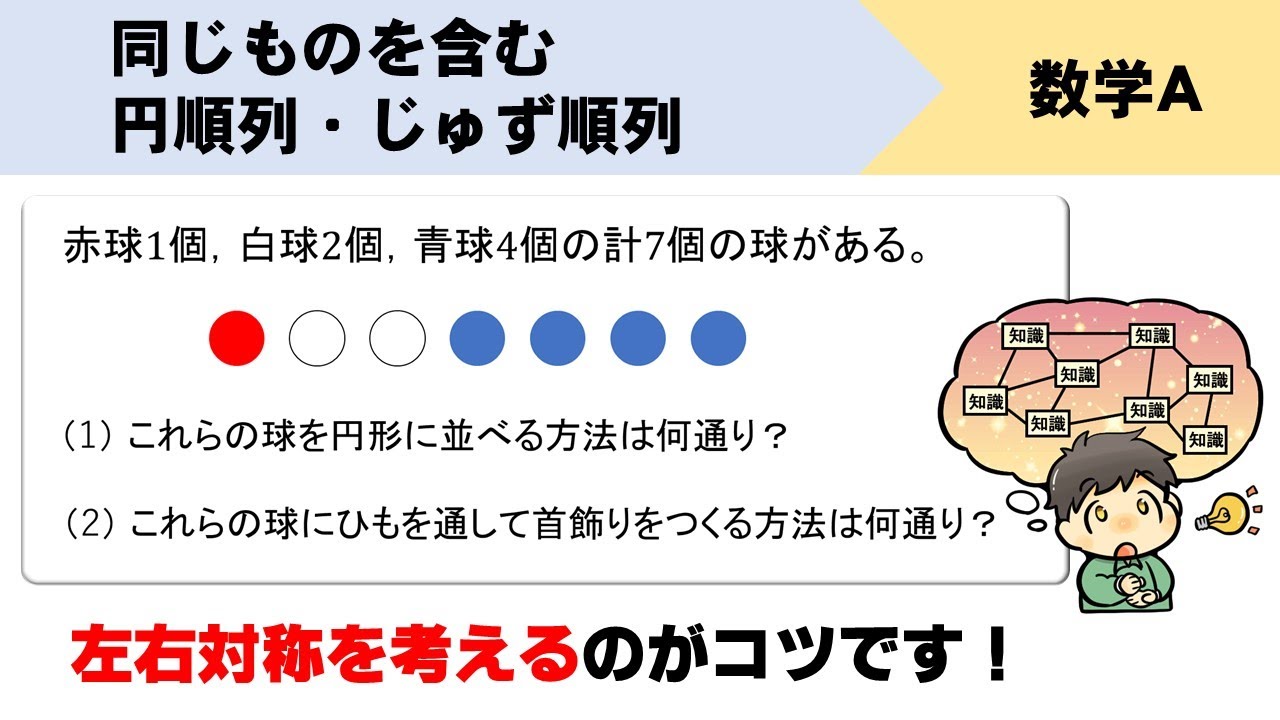 左右対称がコツ！同じものを含む円順列・じゅず順列をイチから！