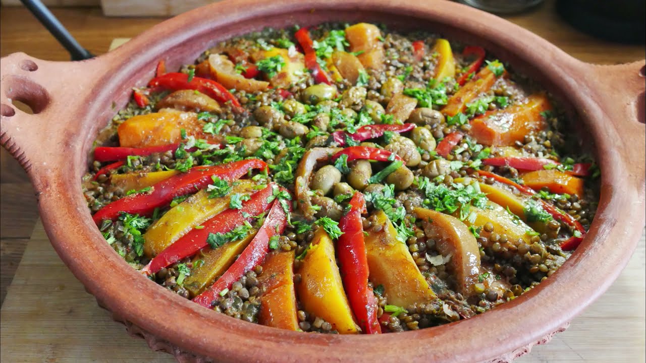 يوم كامل من الاكل الصحي/فطوري/ طاجين العدس مختلف وبنين /بودرة الخروب/ بسكوي بدون زبدة أو زيت او سكر