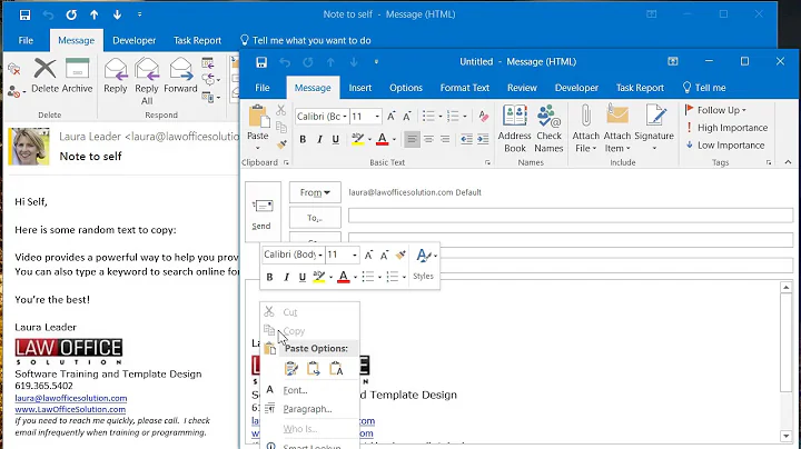 Copy in outlook email message