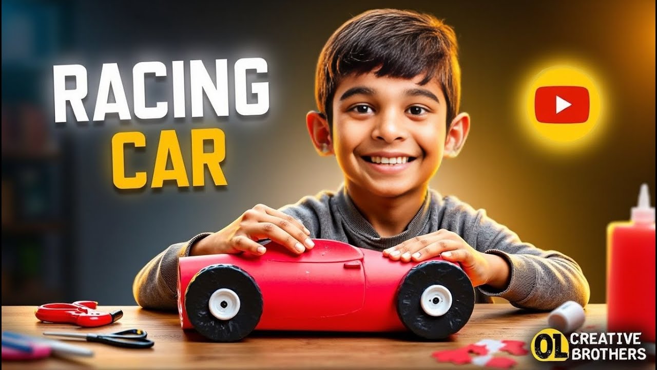 Creating SPEEDY Racing Car with Tissue Roll and Color Papers - Creative Brothers - 
