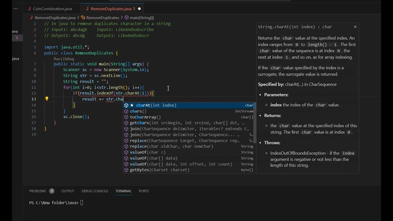 In Java to remove duplicates character in a string - YouTube
