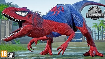 Spiderman Indominus REX, Venom, Captain America, Iron Man  Dino Fight - Jurassic World Evolution