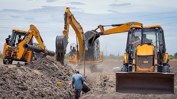 Together 2 JCB 3DX vs JCB 145 Excavator Finish Pipeline installation work quickly | Jcb vs Jcb