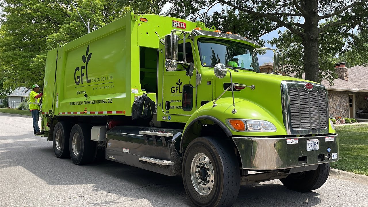 Big GFL Pete Heil Rear Loader Garbage Truck on Manual Recycle - YouTube