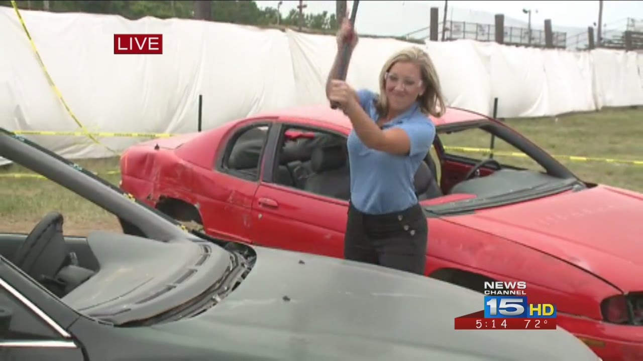 NewsChannel 15's Alyssa Ivanson demonstrates smash-a-car