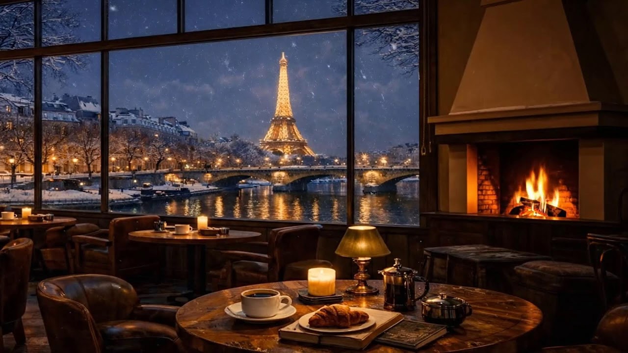 Warm Winter Night & Jazz Relaxing Music ⛄ Cozy Coffee Shop Ambience for Work & Study