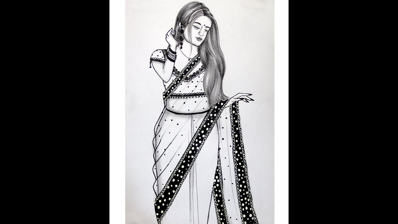 Girl with Beautiful Saree - pencil sketch | How to draw a Traditional Girl  with Saree Easy | Drawing - YouTube