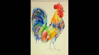 colorful chicken rooster watercolor painting @user-tn3hc5nx6m