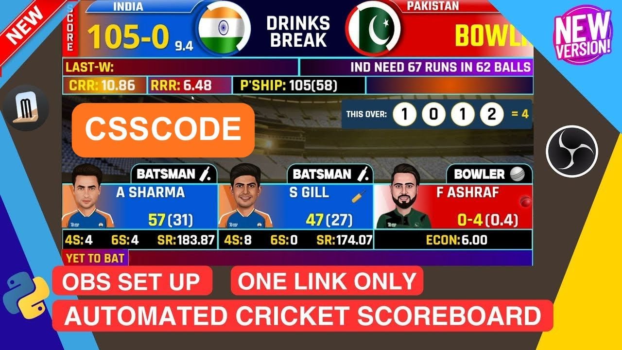 Live Cricket Score OBS Setup | HOW TO USE SCOREBOARD IN OBS | Free CSS Code + Setup Guide | 