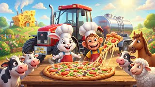 Making a GIANT Pizza with Farm Animals! 🍕🐮 Tractor Ride to Cheese Factory