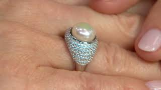 Honora Cultured Pearl Cocktail Ring with Pave Cubic Zirconia, SS on QVC
