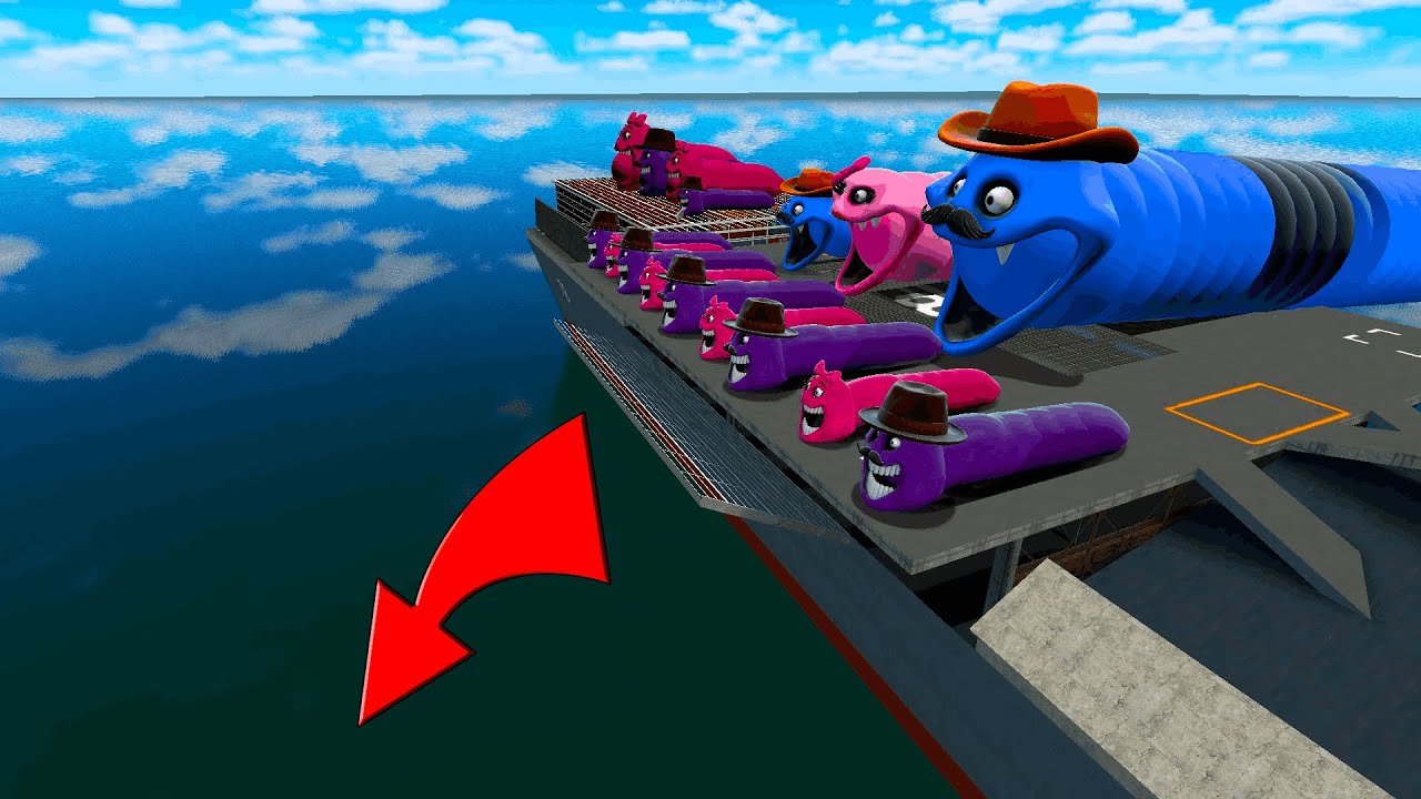 ALL HUNGRY WORMS JUMPING FROM AIRCRAFT CRUISER IN WATER IN GARRYS MOD !