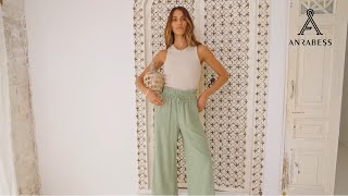 ANRABESS 2023 New Hot Selling Linen Pants High Waist Wide Leg Capri Pants Trouse