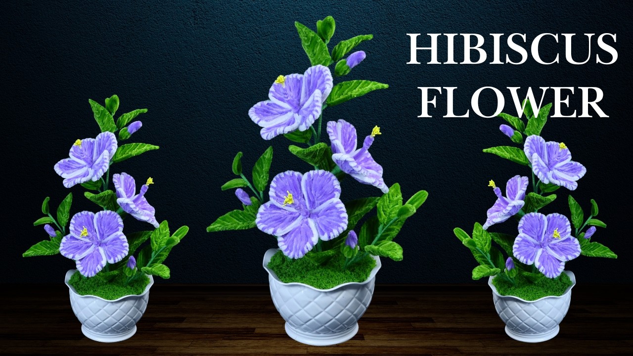 🌺 Stunning Purple Hibiscus Flower Pot | DIY Velvet Wire / Pipe Cleaner Flower Craft