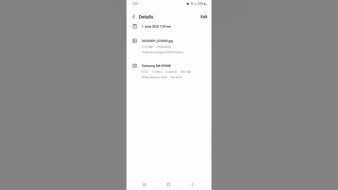 No way to change camera resolution settings in S21 phone? reduce size