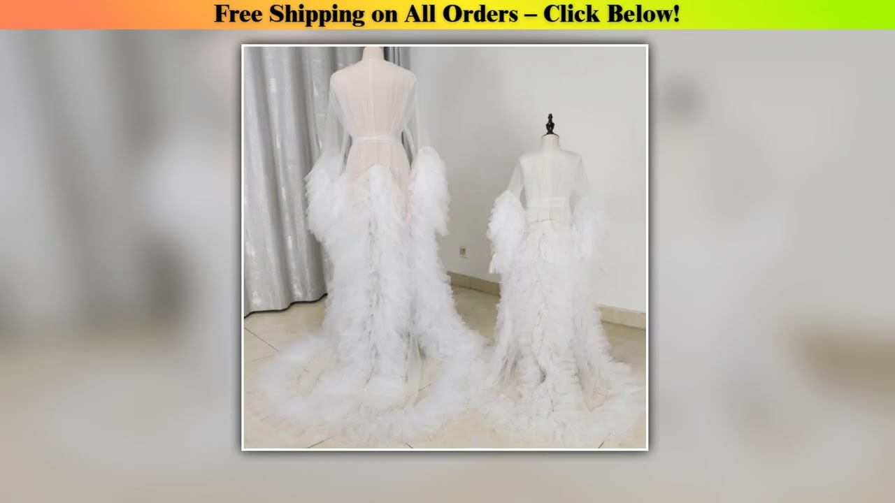 Maternity Dress Baby Shower Dressing Gown Perspective Sheer Skirt Long Tulle Robe Puffy Dress