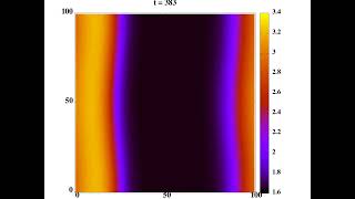 Finite-difference simulation of the Active Ising Model hydrodynamic equations (Density field)