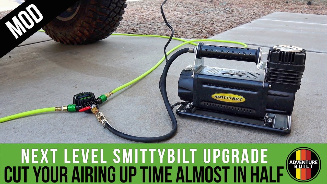 SIMPLE INEXPENSIVE UPGRADE TO SMITTYBILT COMPRESSOR  MORRFLATE QUAD  INFLATOR CUTTING INFLATION TIME 