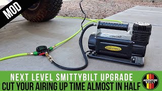 SIMPLE INEXPENSIVE UPGRADE TO SMITTYBILT COMPRESSOR | MORRFLATE QUAD INFLATOR CUTTING INFLATION TIME