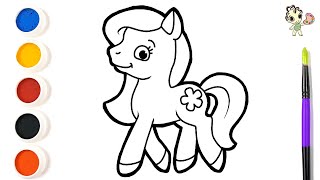 Dibuja y colorea un caballo pony para niños - dibujos para niños
