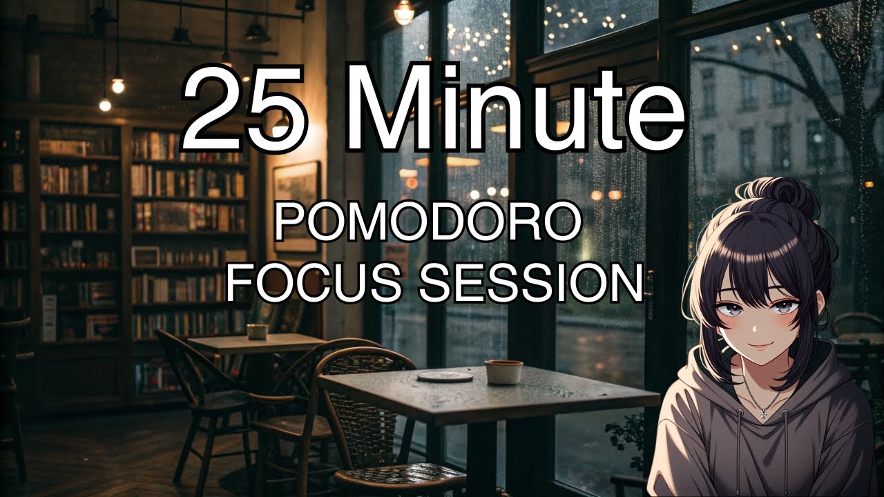 25 Min Pomodoro Timer + Break - Lofi Rain Study Music