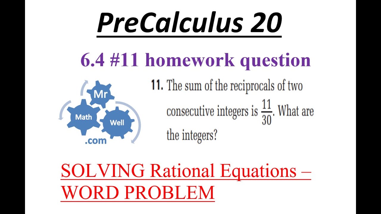 PC 20 Solving Rational Equations-Word Problem (6.4 #11) - YouTube