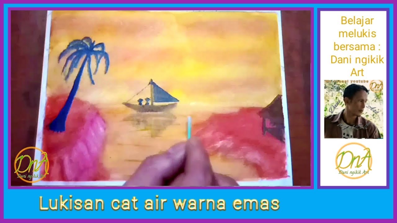 Lukisan cat air warna emas  Watercolor painting gold 