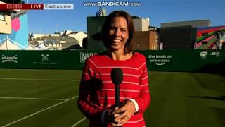 Nina Ridge weather presenter from the south east at the Eastbourne Tennis courts