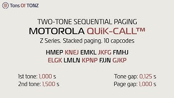 Motorola QUiK-CALL. Z series. Stacked paging (10 capcodes). Two-tone sequential paging. Sequence 001