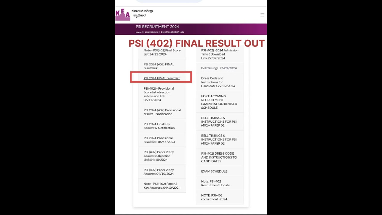 PSI (402) 2024 Final Result List out 🔥| 