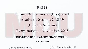 BCom 3rd semester (pass course) business regulatoryegulatory framework question paper November 2018