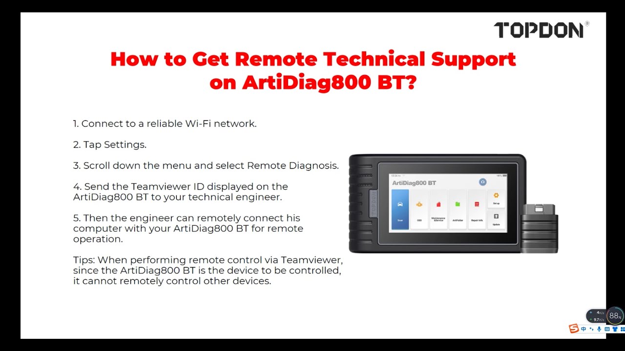 How to Get Remote Technical Support on ArtiDiag800BT - YouTube