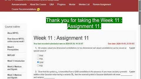 NPTEL 2024 Simulation of Communication Systems using Matlab Week 11 Solution