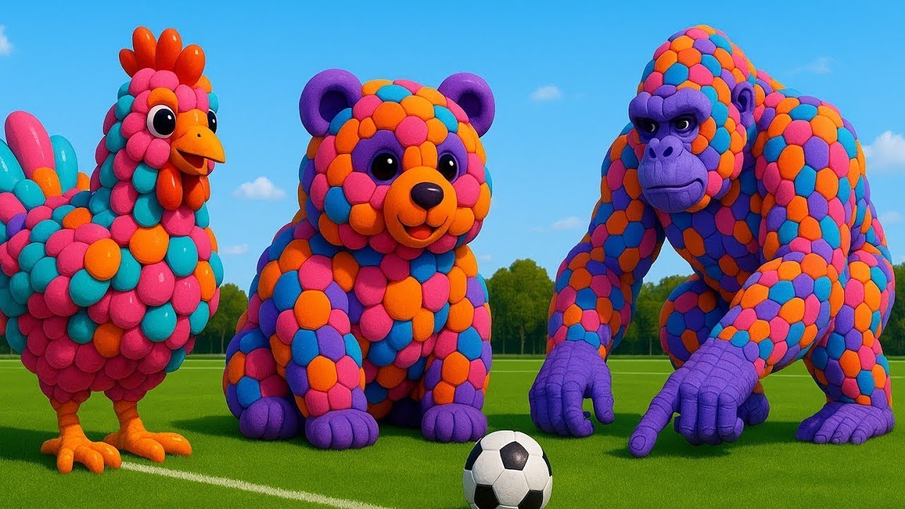 Mascot Vibrato Assistant Panda, Dog & Snake on the Football Field | Popular 3D Animal Game