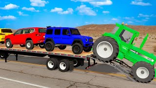 Flatbed Truck McQueen Transportation with Truck | Pothole vs Car Challenge 🚛🕳️⚡ | BeamNG.Drive