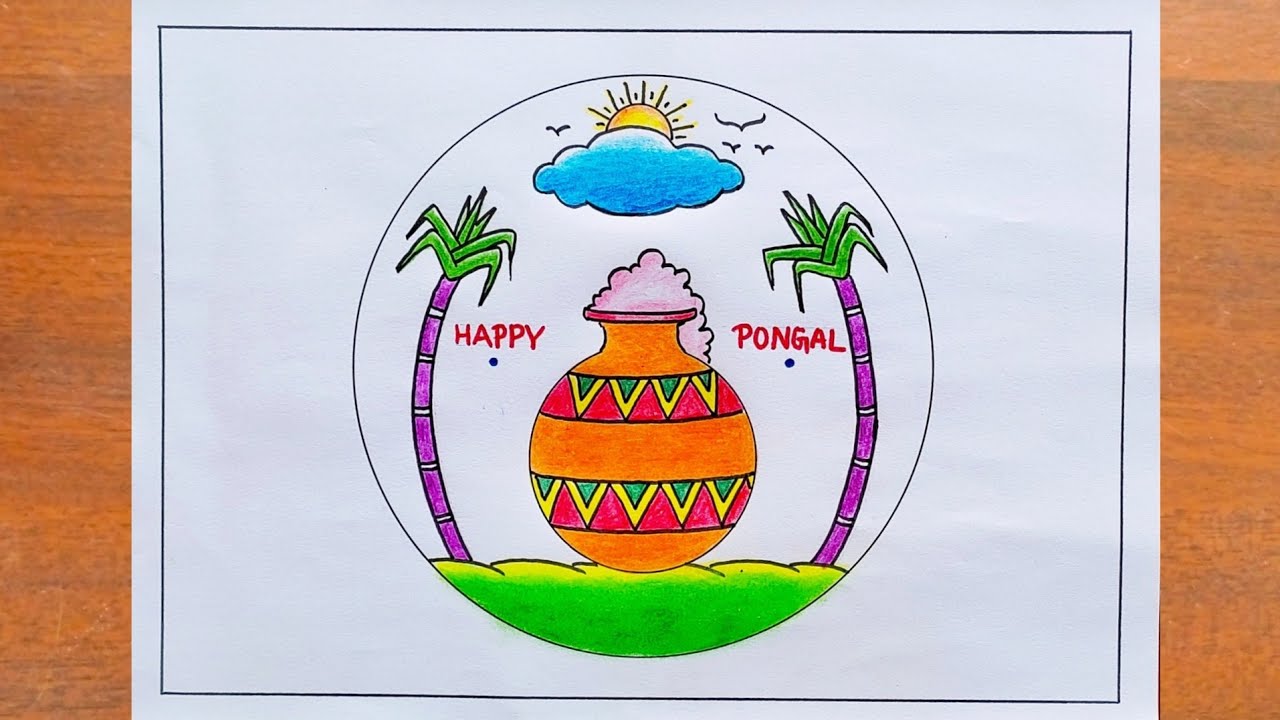 Простой рисунок на тему Понгала / Рисунок на тему фестиваля Понгал (простые шаги) / Рисунок горшо...