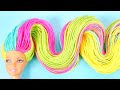 Arco-íris Colorido Cabelos Longos /DIY Transformação de Penteado de Boneca Barbie e Roupas Incríveis