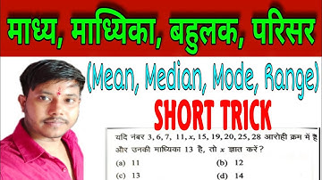 माध्य, माध्यिका, बहुलक, परिसर (Mean, Median, Mode, Range)Short Trick for Ssc Railway NTPC Or Group D
