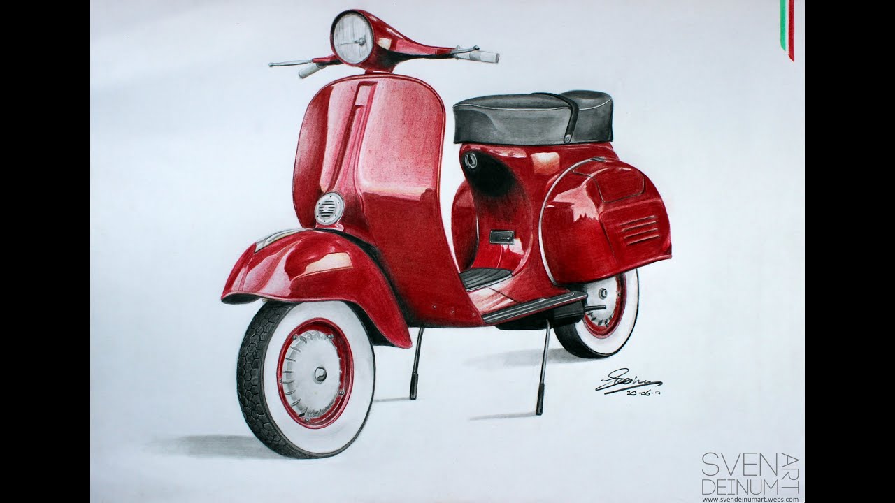 1966 Piaggio Vespa Pencil Drawing - YouTube