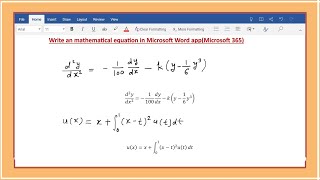 Write an mathematical equation in Microsoft Word App (Microsoft 365)