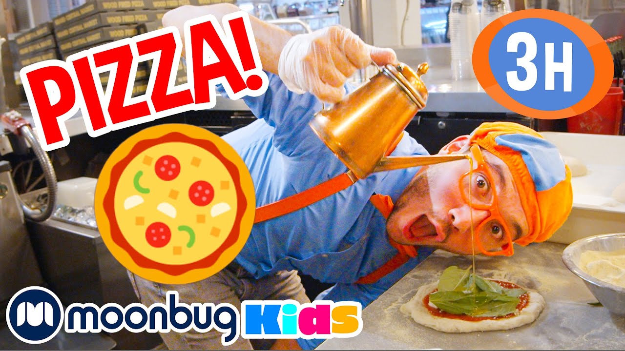 ⁣🍕 A Festa da Pizza de Blippi 🍕| 3 HORAS DE BLIPPI BRASIL | Moonbug Kids Português: Vídeos Educativos